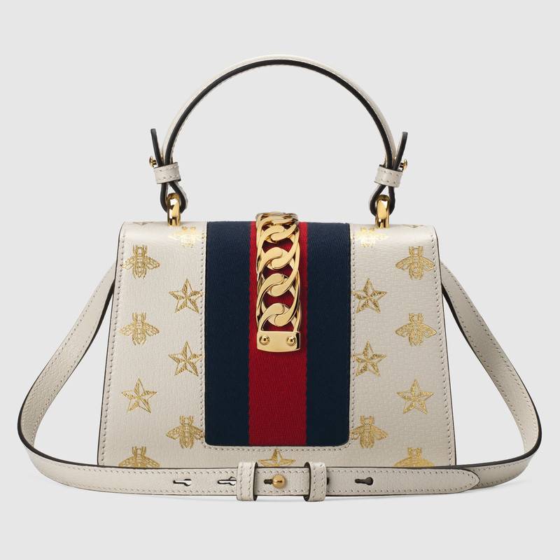 Gucci Sylvie Bee Star Mini Shoulder Bag 470270 White